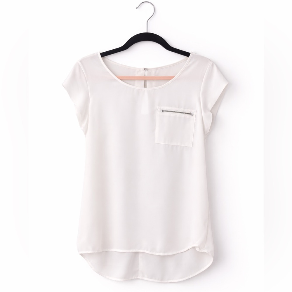 Reitmans R Essentials Ivory Zip Pocket Blouse | Size Small - Picture 2 of 9